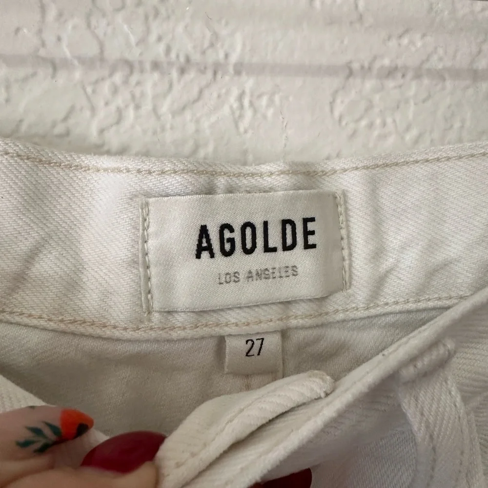 Agolde Riley High Rise Crop in Sour Cream Straight White Jeans- Size 27